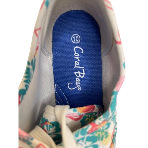 Canvas Lace-Up Sneakers Pink Flamingo Green Tropical Beach Flats Shoes Size 10 - Picture 9 of 11